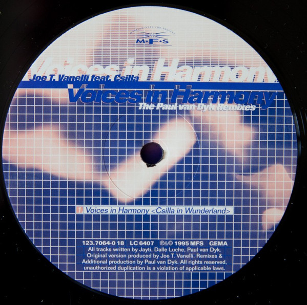 Joe T. Vannelli Feat. Csilla - Voices In Harmony (The Paul Van Dyk Remixes), Electronic, Trance, 1995 - MFS, Germany, Vinyl 1