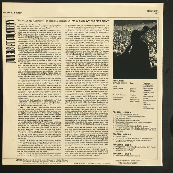 Charles Mingus - Mingus At Monterey, Jazz, Hard Bop, Post Bop, America Records, France, Vinyl 2x LP, Album, Reissue