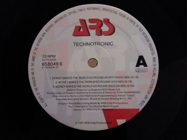 Technotronic Featuring Reggie - Money Makes The World Go Round, Electronic, House, 1991 - ARS Productions, UK & Europe, Vinyl