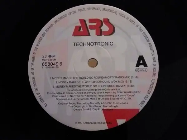 Technotronic Featuring Reggie - Money Makes The World Go Round, Electronic, House, 1991 - ARS Productions, UK & Europe, Vinyl