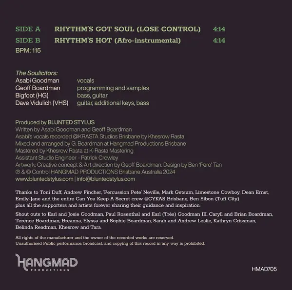 Blunted Stylus ft. Asabi Goodman - Rhythm's Got Soul, Funk / Soul, Afrobeat, Disco, Soul, 2024 - Hangmad Productions, Austral