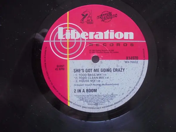 2 In A Room - She's Got Me Going Crazy, Electronic, Hip Hop, Hip-House, 1991 - Cutting Records, Liberation Records, Australia