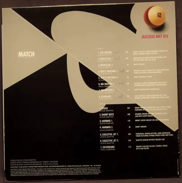 Steve Martin (16) - Success, Electronic, Stage & Screen, Synth-pop, Match Music Library, Sweden, Vinyl 1x LP