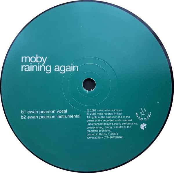 Moby - Raining Again, Electronic, Electro, House, 2005 - Mute, Europe, Vinyl 1x 12", 33 ⅓ RPM, Single