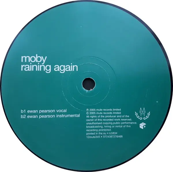 Moby - Raining Again, Electronic, Electro, House, 2005 - Mute, Europe, Vinyl 1x 12", 33 ⅓ RPM, Single