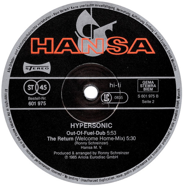 Hypersonic (5) - Magic Fly, Electronic, Disco, Synth-pop, 1985 - Hansa, Germany, Vinyl 1x 12", Maxi-Single, 45 RPM