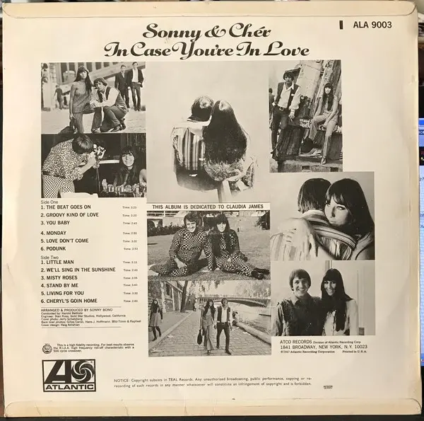 Sonny & Cher - In Case You're In Love - 1967 -Ballad, Pop Rock, Soft Rock, Vocal -Atlantic -Vinyl 1x LP, Album, Mono
