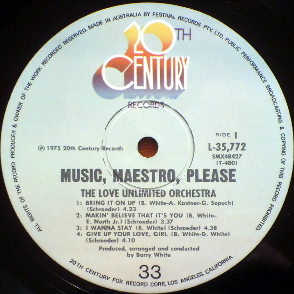 Love Unlimited Orchestra - Music Maestro Please, Funk / Soul, Disco, Soul, 1975 - 20th Century Records, Australia, Vinyl 1x L