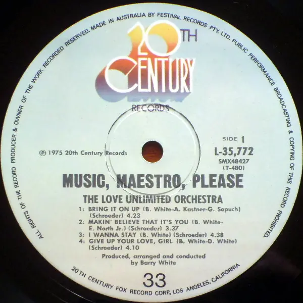 Love Unlimited Orchestra - Music Maestro Please, Funk / Soul, Disco, Soul, 1975 - 20th Century Records, Australia, Vinyl 1x L