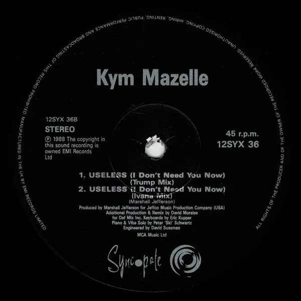 Kym Mazelle - Useless (The Remix), Electronic, Garage House, 1990 - Syncopate (2), UK, Vinyl 1x 12", 45 RPM, Stereo