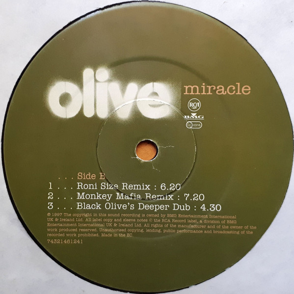 Olive - Miracle, Electronic, Breakbeat, Deep House, Drum n Bass, 1997 - BMG, RCA, UK, Vinyl 1x 12", 33 ⅓ RPM
