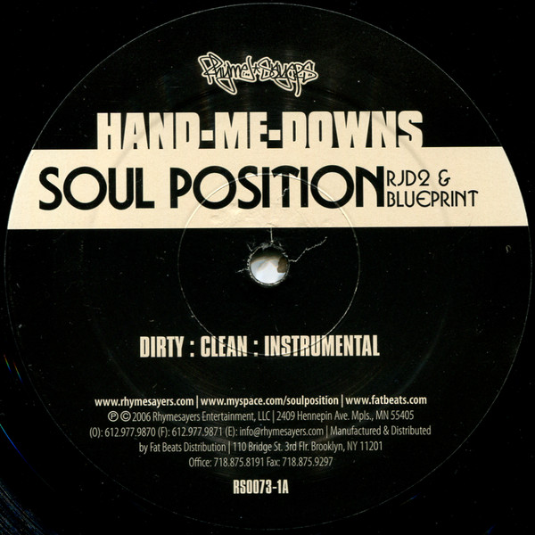 Soul Position - Hand-Me-Downs, Hip Hop, Hip Hop, 2006 - Rhymesayers Entertainment, US, Vinyl 1x 12", 33 ⅓ RPM