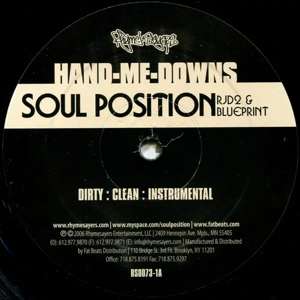 Soul Position - Hand-Me-Downs, Hip Hop, Hip Hop, 2006 - Rhymesayers Entertainment, US, Vinyl 1x 12", 33 ⅓ RPM