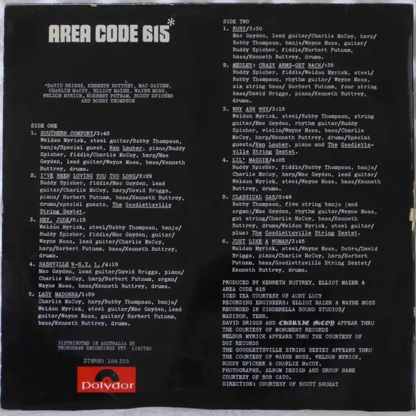 Area Code 615 - Area Code 615, Folk, World, & Country, Funk / Soul, Pop, Rock, Classic Rock, Country Rock, Folk Rock, 1977 - 