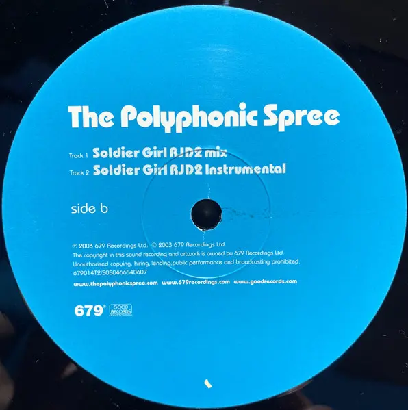 Polyphonic Spree, The - Soldier Girl, Electronic, Rock, Alternative Rock, Electro, Hip Hop, 2003 - 679, UK, Vinyl 1x 12", 45 