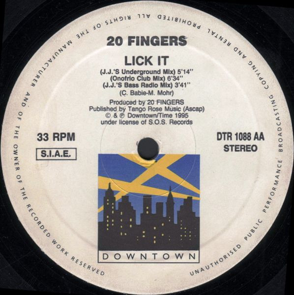20 Fingers Featuring Roula - Lick It, Electronic, House, 1995 - Downtown (3), Italy, Vinyl 1x 12", 33 ⅓ RPM, Stereo