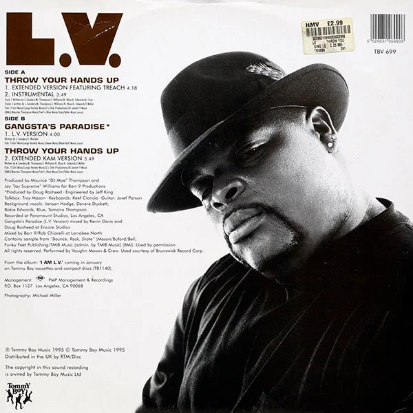 Album cover for Throw Your Hands Up b/w Gangsta's Paradise by LV