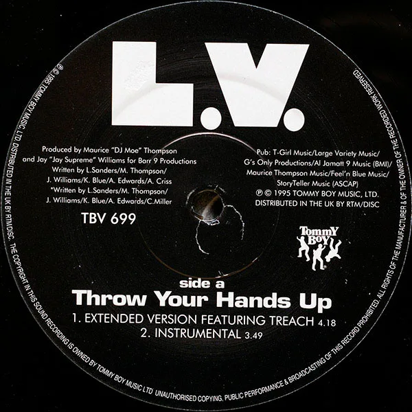 Album cover for Throw Your Hands Up b/w Gangsta's Paradise by LV
