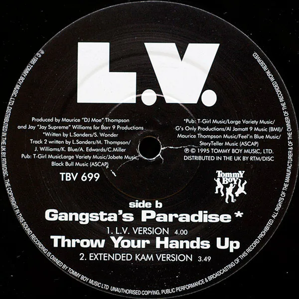 Album cover for Throw Your Hands Up b/w Gangsta's Paradise by LV