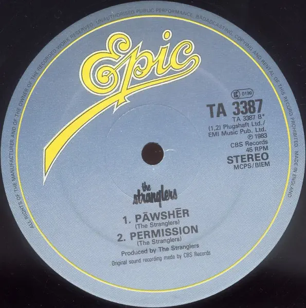 Stranglers, The - Paradise, Rock, New Wave, 1983 - Epic, UK & Europe, Vinyl 1x 12", 45 RPM, Single, Stereo