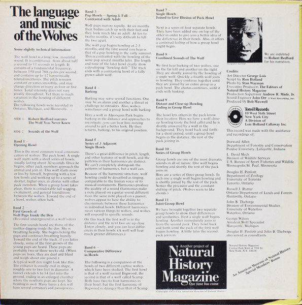 Robert Redford - The Language And Music Of The Wolves - 1971 - Education, Field Recording, Spoken Word - Natural History Maga