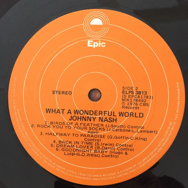 Johnny Nash - What A Wonderful World, Funk / Soul, Pop, Soul, Vocal, 1977 - Epic, Australia, Vinyl 1x LP, Album, Stereo
