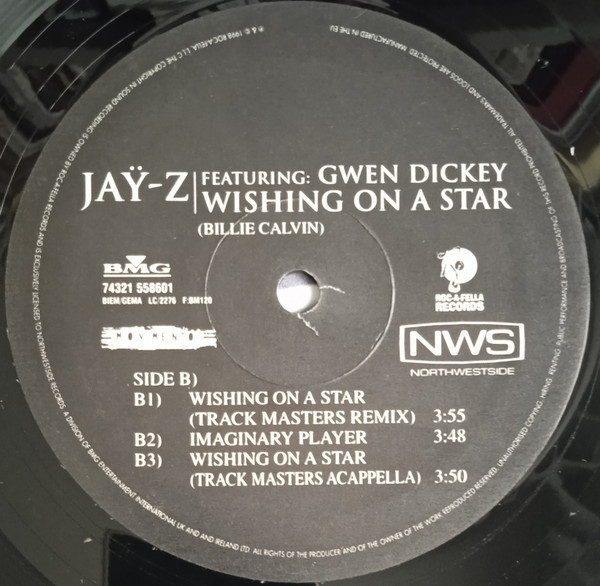 Jay-Z Featuring Gwen Dickey - Wishing On A Star, Hip Hop, 1998 - Movimento, Italy, Vinyl 1x 12", 33 ⅓ RPM, Stereo