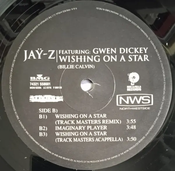 Jay-Z Featuring Gwen Dickey - Wishing On A Star, Hip Hop, 1998 - Movimento, Italy, Vinyl 1x 12", 33 ⅓ RPM, Stereo