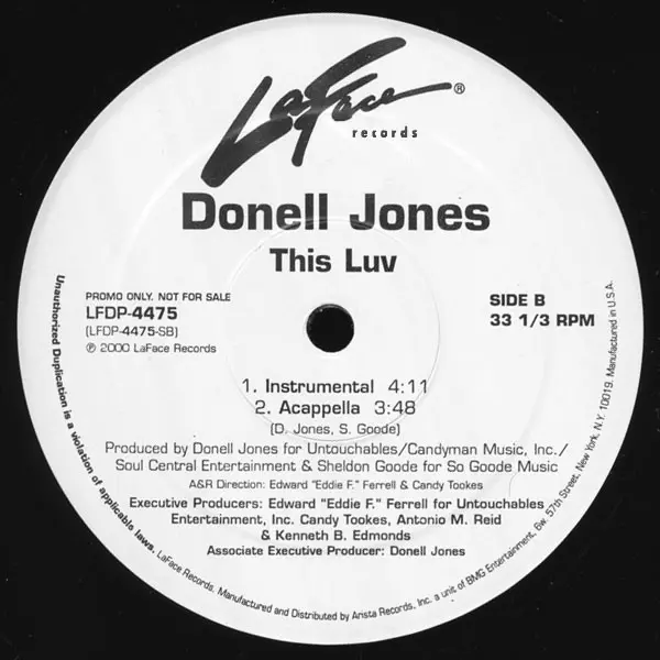 Donell Jones - This Luv, Funk / Soul, Hip Hop, Contemporary R&B, Neo Soul, 2000 - LaFace Records, US, Vinyl 1x 12", Promo