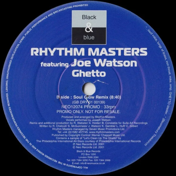 Album cover for Ghetto by Rhythm Masters Featuring Joe Watson