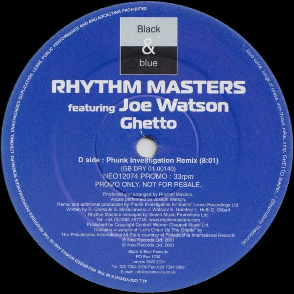 Album cover for Ghetto by Rhythm Masters Featuring Joe Watson
