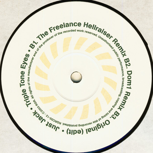 Just Jack - Triple Tone Eyes, Electronic, Breakbeat, Drum n Bass, Leftfield, 2003 - RG Records, UK, Vinyl 1x 12", 45 RPM, 33 