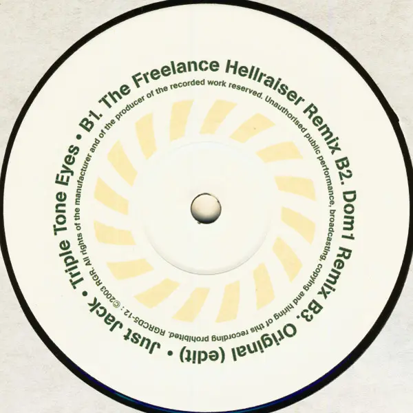 Just Jack - Triple Tone Eyes, Electronic, Breakbeat, Drum n Bass, Leftfield, 2003 - RG Records, UK, Vinyl 1x 12", 45 RPM, 33 
