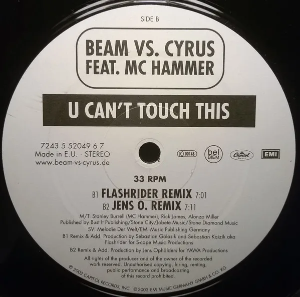 Album cover for U Can't Touch This by Beam Vs. Cyrus Feat. MC Hammer