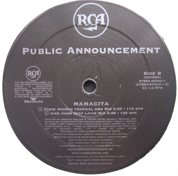Public Announcement - Mamacita, Electronic, Funk / Soul, Contemporary R&B, House, 2000 - RCA, US, Vinyl 1x 12", 33 ⅓ RPM