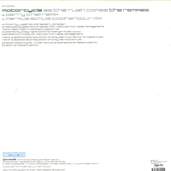 Motorcycle - As The Rush Comes (The Remixes), Electronic, Progressive Trance, Trance, 2004 - Armind, Netherlands, Vinyl 1x 12