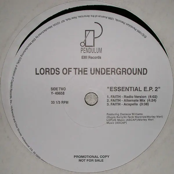 Lords Of The Underground - Essential E.P. 2, Hip Hop, 1995 - Pendulum Records (6), US, Vinyl 1x 12", Unofficial Release