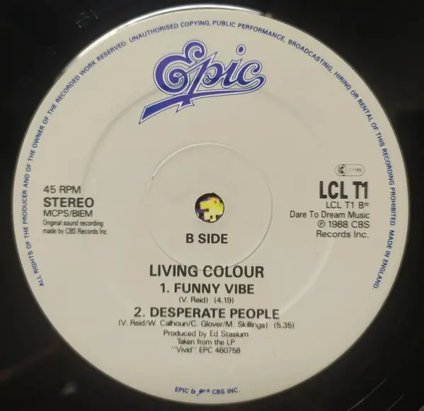 Living Colour - Middle Man, Rock, Alternative Rock, Funk Metal, 1988 - Epic, UK, Vinyl 1x 12", Single