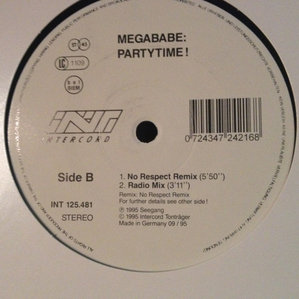 Megababe - Partytime!, Electronic, Euro House, Happy Hardcore, 1995 - Intercord, Europe, Vinyl 1x 12", 45 RPM