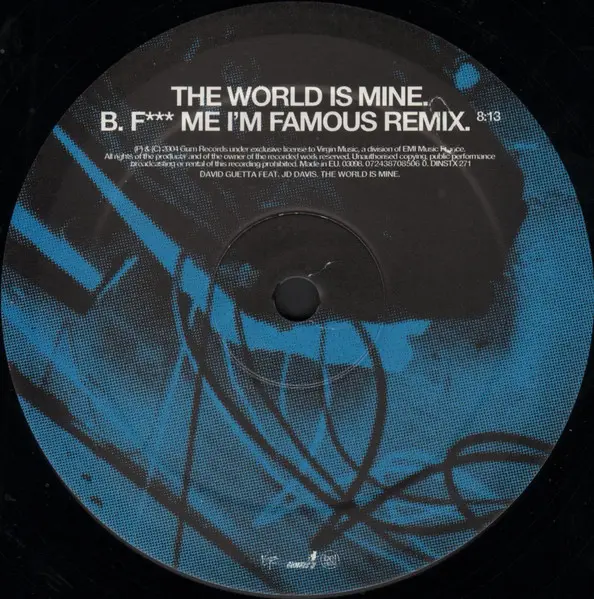 David Guetta Feat. JD Davis - The World Is Mine, Electronic, House, 2004 - Gum Prod/Gum Records, Virgin, Europe, Vinyl 1x 12"