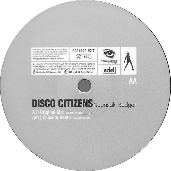 Disco Citizens - Nagasaki Badger, Electronic, Trance, 1998 - Xtravaganza Recordings, UK, Vinyl 1x 12", 33 ⅓ RPM, Stereo