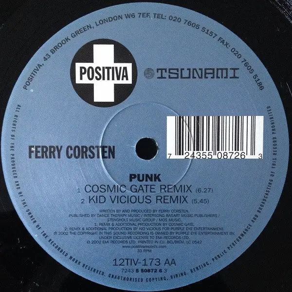 Ferry Corsten - Punk, Electronic, Electro, Hard Trance, Trance, 2002 - Positiva, UK, Vinyl 1x 12", 33 ⅓ RPM, 45 RPM