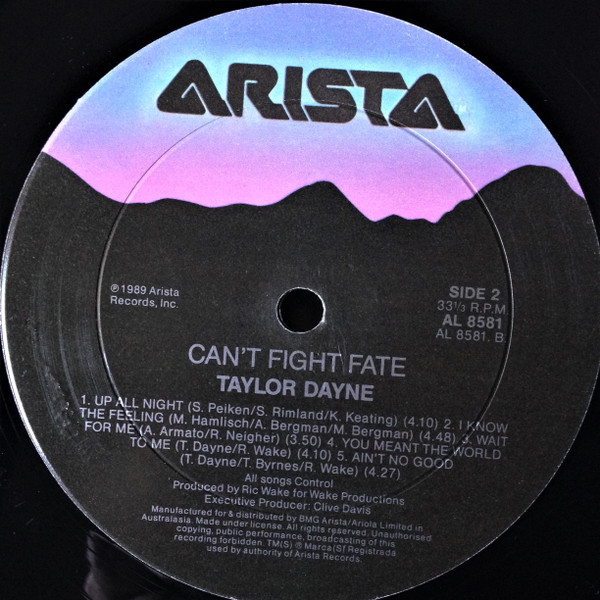 Taylor Dayne - Can't Fight Fate, Electronic, Pop, Rock, Pop Rock, Synth-pop, 1989 - Arista, Australasia, Vinyl 1x LP, Album G