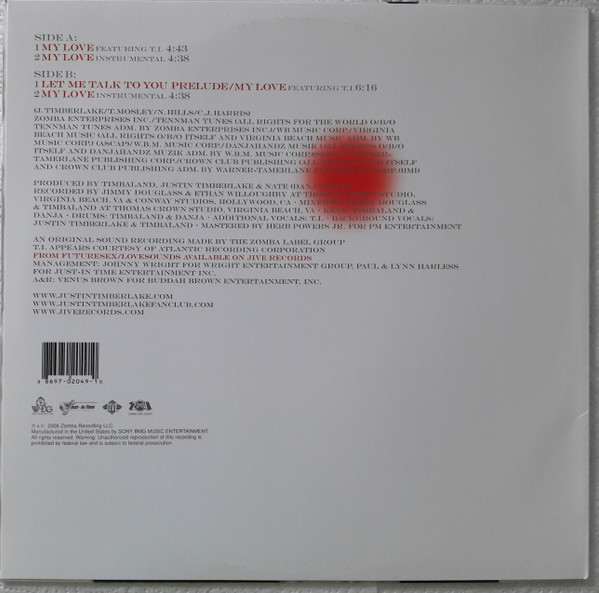 Justin Timberlake Featuring T.I. - My Love, Funk / Soul, Hip Hop, Pop, Contemporary R&B, 2006 - Jive, US, Vinyl 1x 12", 33 ⅓ 