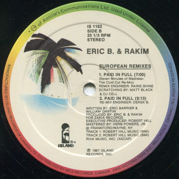 Eric B. & Rakim - Move The Crowd / Paid In Full, Hip Hop, 1987 - Island Records, Canada, Vinyl 1x 12", 33 ⅓ RPM, Stereo