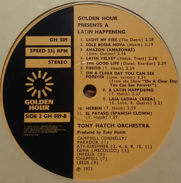 Tony Hatch Orchestra - A Latin Happening, Jazz, Latin, Big Band, Bossa Nova, Easy Listening, Latin Jazz, 1971 - Golden Hour, 