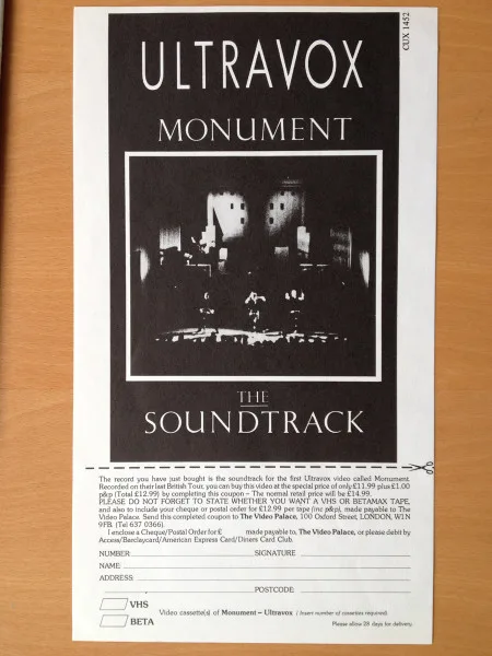 Album cover for Monument The Soundtrack by Ultravox