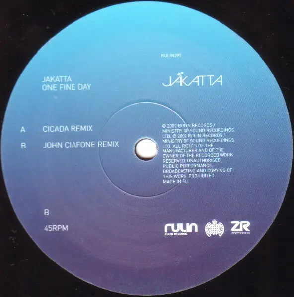 Jakatta - One Fine Day, Electronic, House, 2003 - Rulin Records, UK, Vinyl 1x 12", 45 RPM