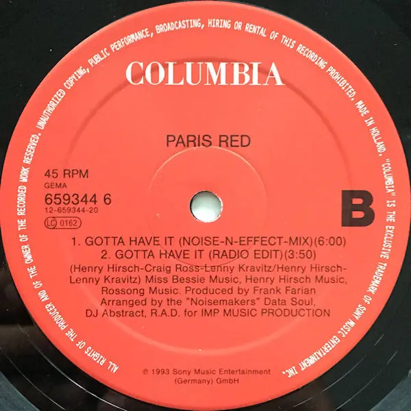 Paris Red - Gotta Have It (From New York Straight To Paris), Electronic, House, 1993 - Columbia, Germany, Vinyl 1x 12", 45 RP