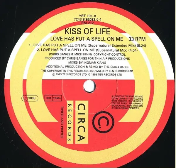 Kiss Of Life - Love Has Put A Spell On Me, Electronic, Garage House, 1993 - Circa, UK, Vinyl 1x 12"